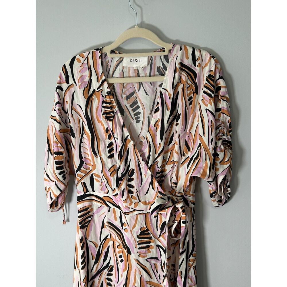 BA&SH Womens Baby Pink Tabb Printed Crepe Midi Wrap Robe Tabby Dress Size Medium - Picture 5 of 12